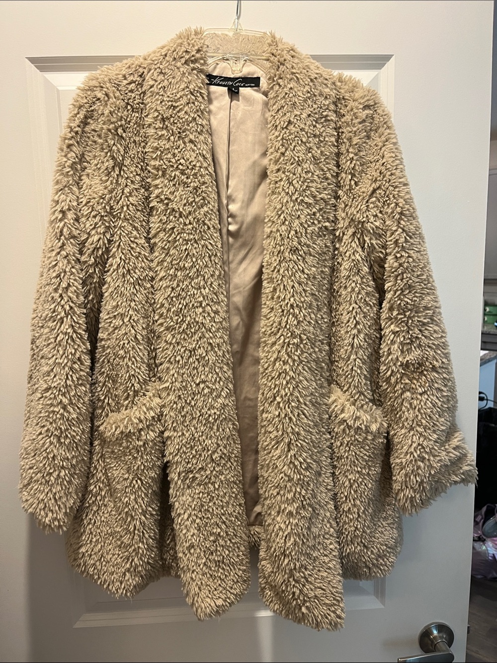 Kenneth Cole New York Beige Teddy Faux-Sherpa Open Front Jacket